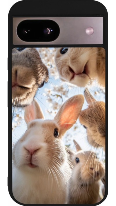 Coque Google Pixel 8a - Silicone rigide noir Easter 2026 Rabbits