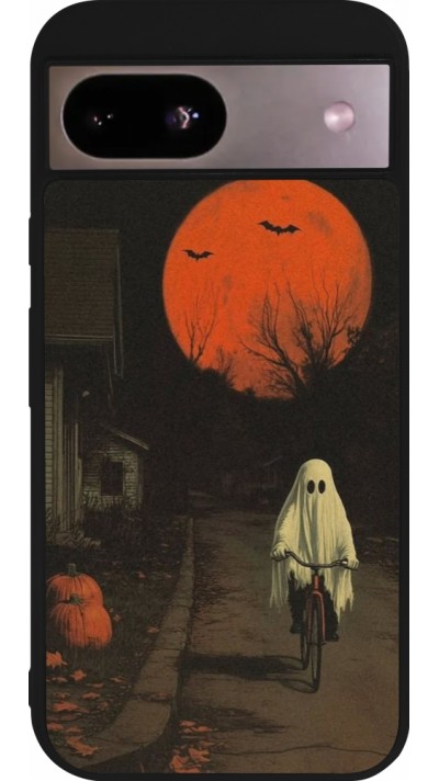 Google Pixel 8a Case Hülle - Silikon schwarz Halloween 2025 Ghost on a bicycle