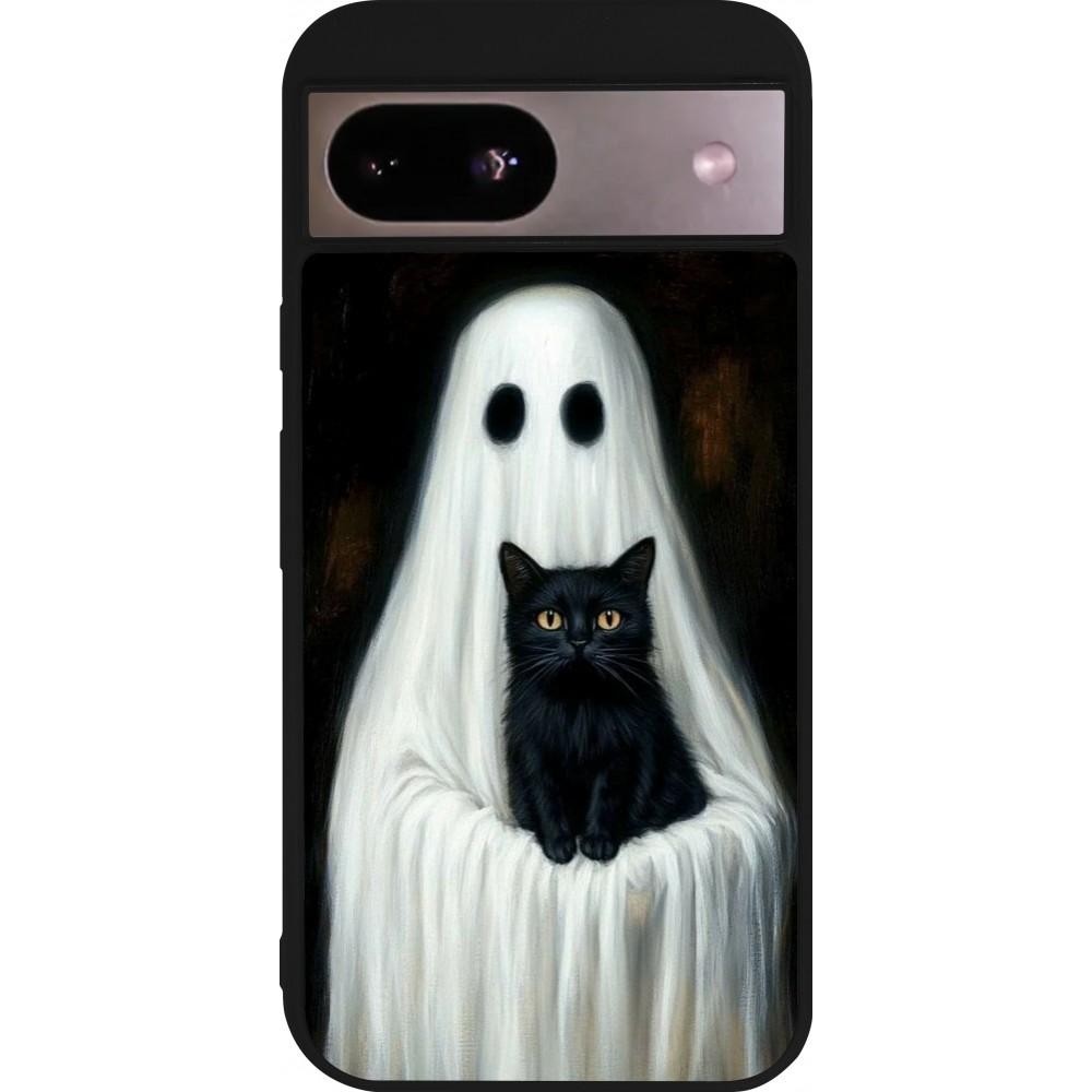 Google Pixel 8a Case Hülle - Silikon schwarz Halloween 2025 Ghost with black cat