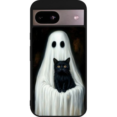 Coque Google Pixel 8a - Silicone rigide noir Halloween 2025 Ghost with black cat