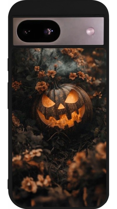 Google Pixel 8a Case Hülle - Silikon schwarz Halloween 2025 Pumpkin with flowers