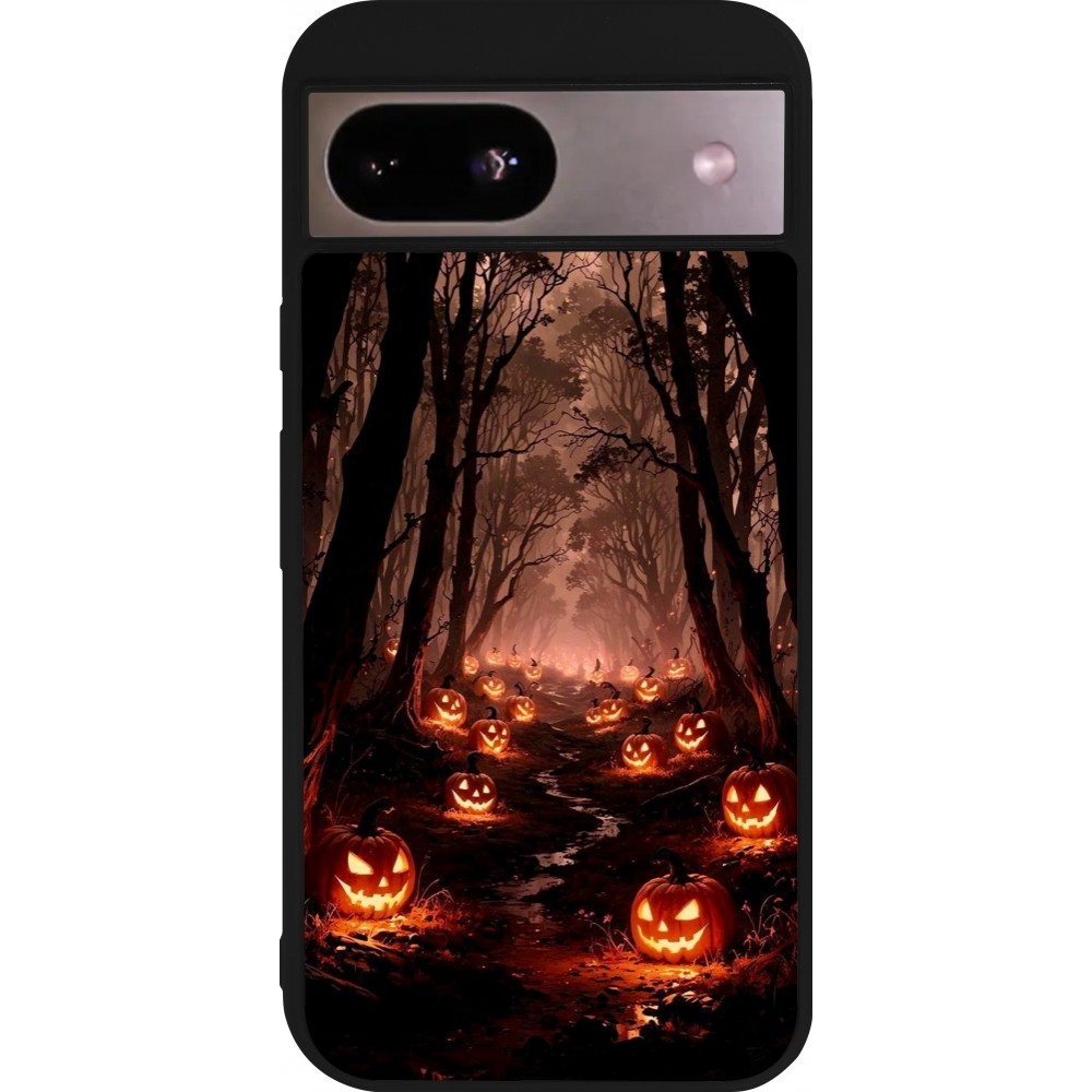 Google Pixel 8a Case Hülle - Silikon schwarz Halloween 2025 Road of Terrifying Pumpkins