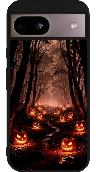 Google Pixel 8a Case Hülle - Silikon schwarz Halloween 2025 Road of Terrifying Pumpkins