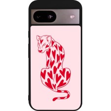 Coque Google Pixel 8a - Silicone rigide noir Leopard with hearts 2026