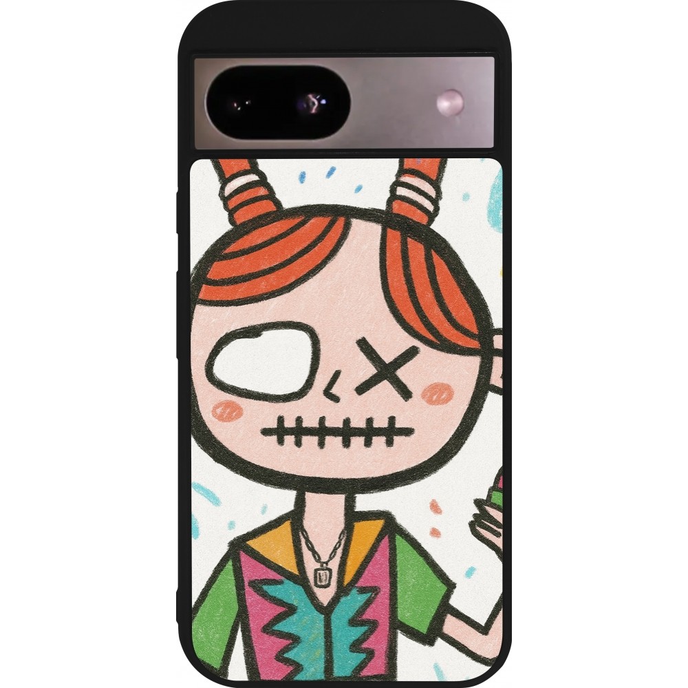 Coque Google Pixel 8a - Silicone rigide noir Little Girl Sketch