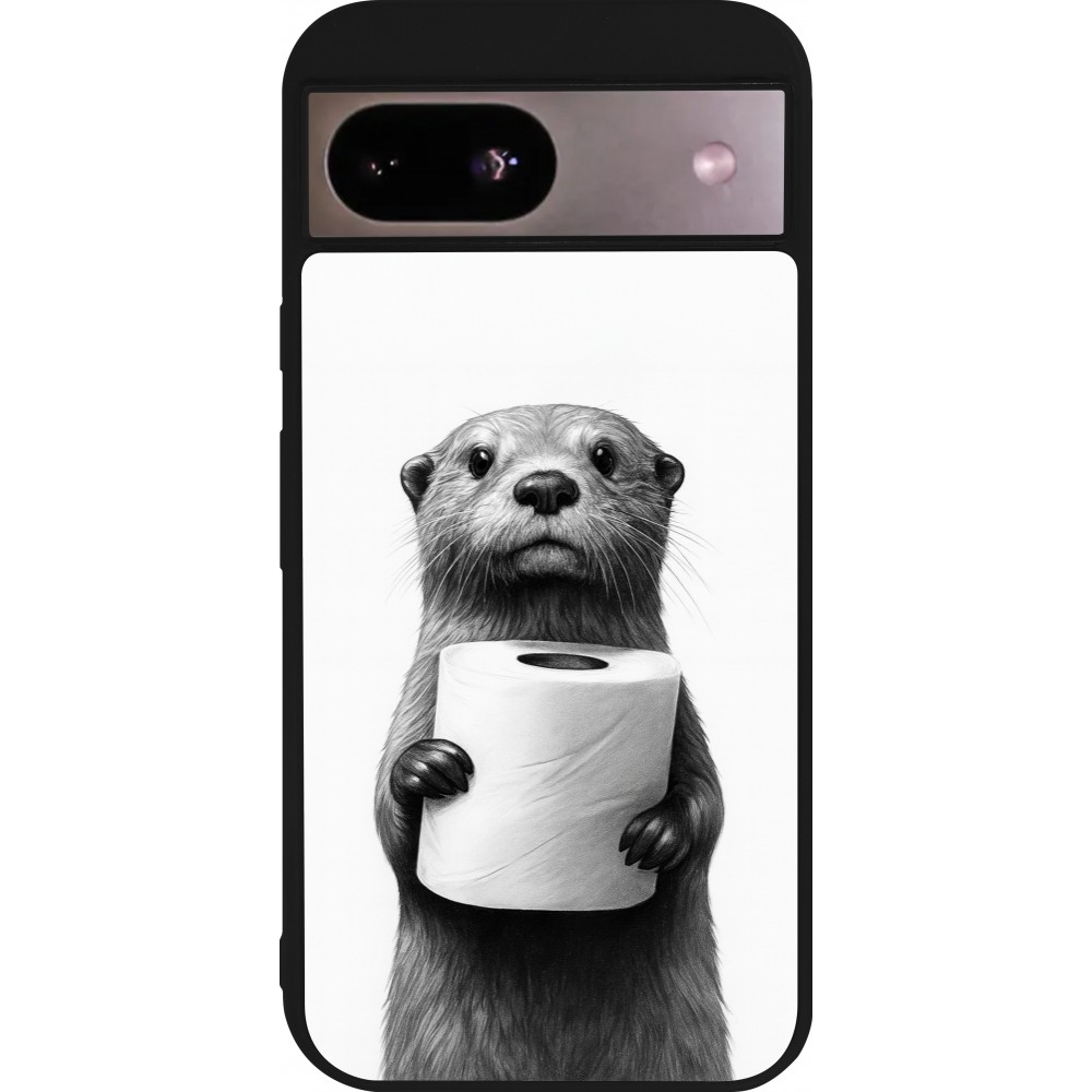 Coque Google Pixel 8a - Silicone rigide noir Loutre papier de toilette