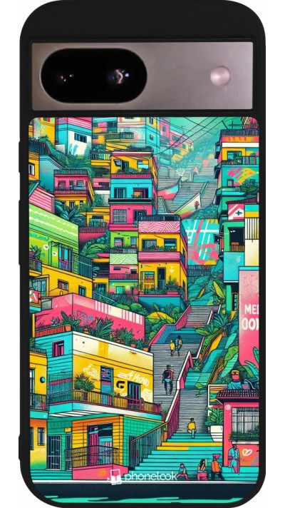 Google Pixel 8a Case Hülle - Silikon schwarz Medellin Comuna 13 Kunst