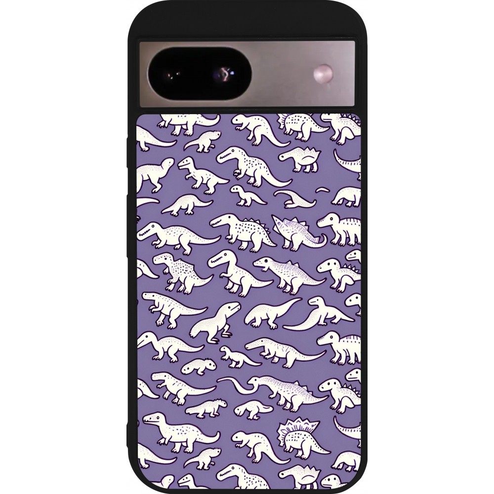 Google Pixel 8a Case Hülle - Silikon schwarz Mini-Dino-Muster violett