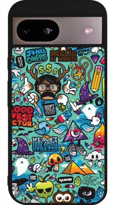 Google Pixel 8a Case Hülle - Silikon schwarz Mixed Cartoons Turquoise