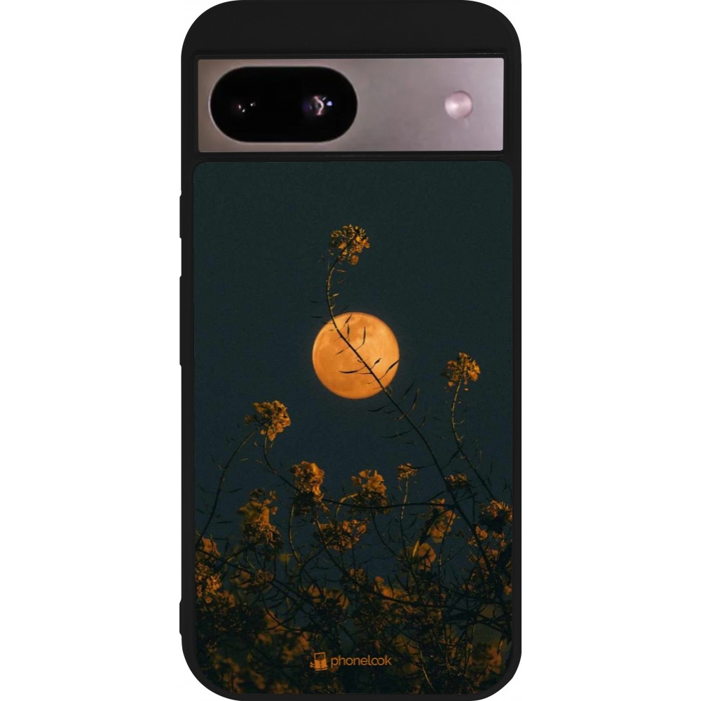 Coque Google Pixel 8a - Silicone rigide noir Moon Flowers