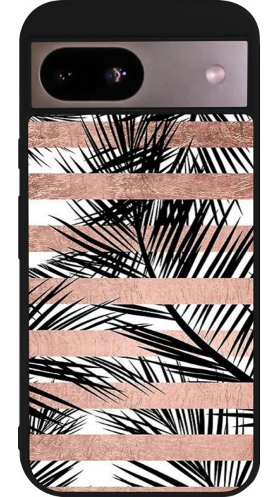 Google Pixel 8a Case Hülle - Silikon schwarz Palm trees gold stripes