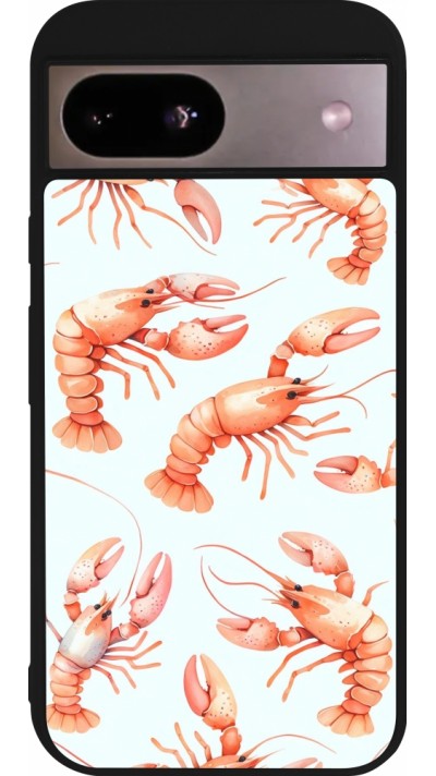 Google Pixel 8a Case Hülle - Silikon schwarz Muster von pastellfarbenen Hummern