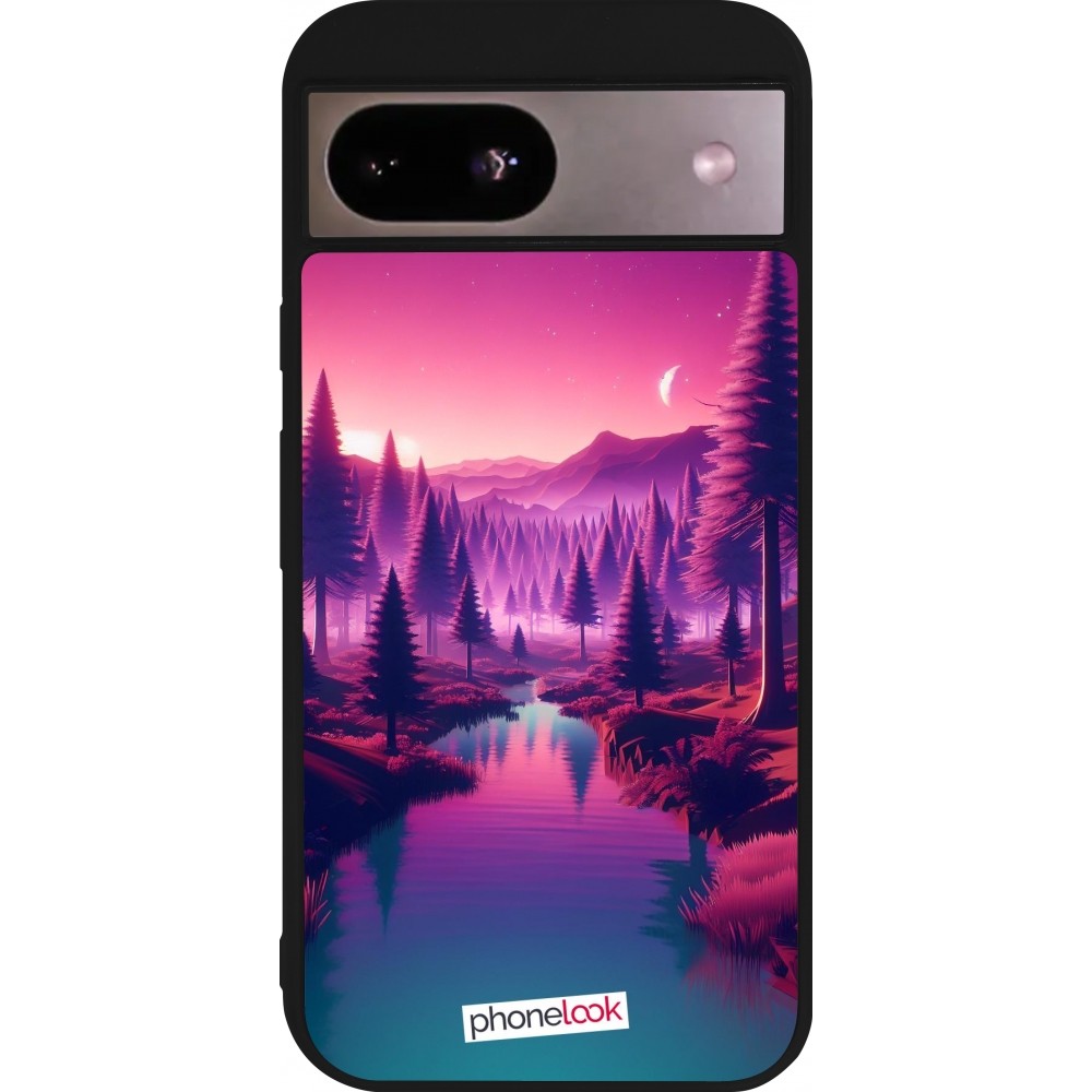 Google Pixel 8a Case Hülle - Silikon schwarz Lila-rosa Landschaft