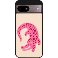 Coque Google Pixel 8a - Silicone rigide noir Pink crocodile 2026