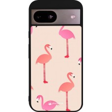 Google Pixel 8a Case Hülle - Silikon schwarz Pink Flamingos Pattern