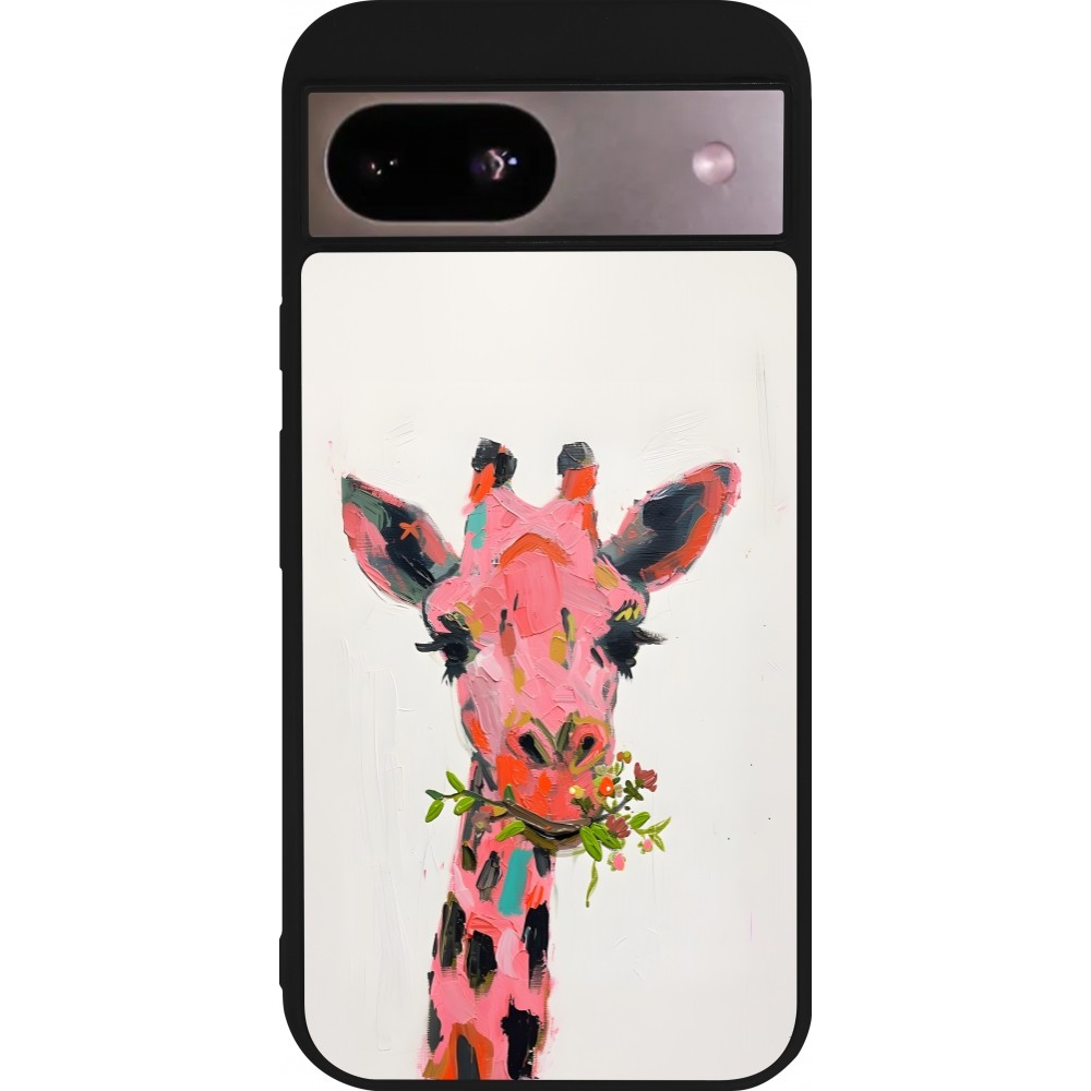 Google Pixel 8a Case Hülle - Silikon schwarz Pink Girafe Paint