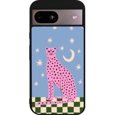Coque Google Pixel 8a - Silicone rigide noir Pink leopard with stars 2026