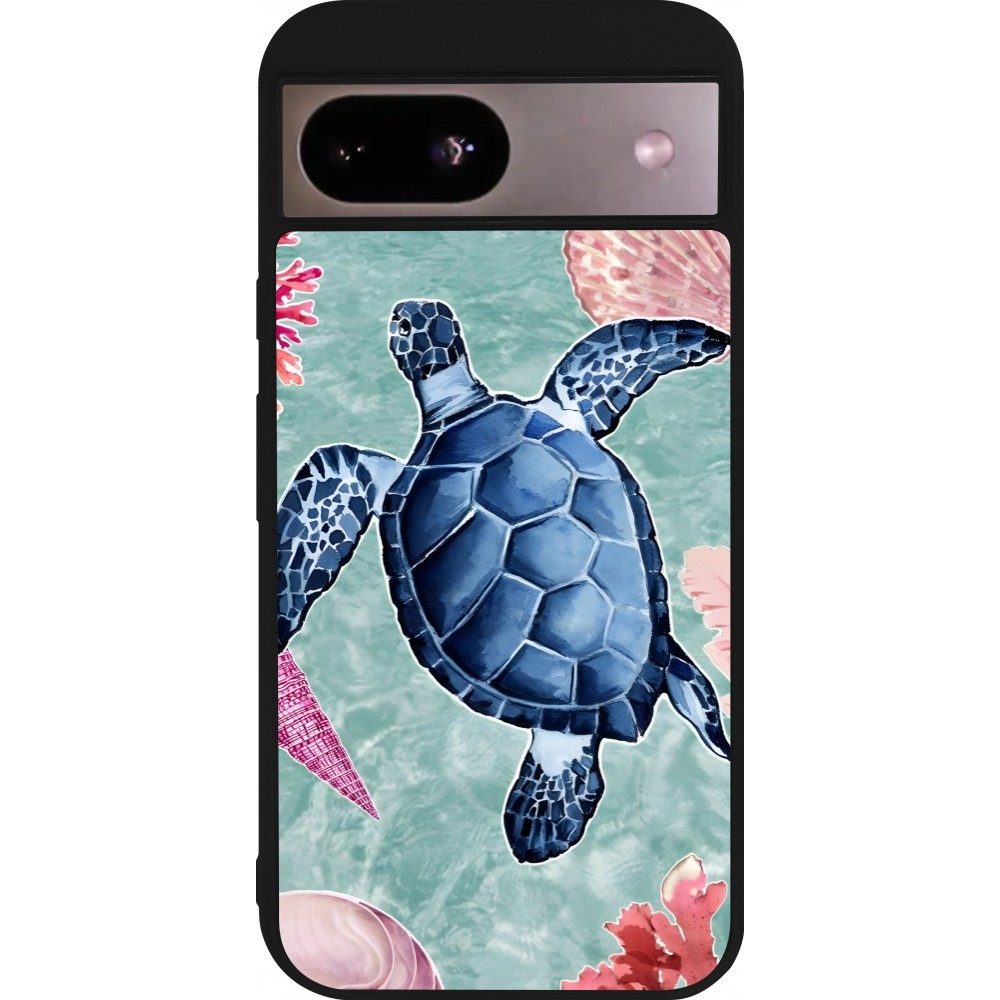 Coque Google Pixel 8a - Silicone rigide noir Preppy Turtle