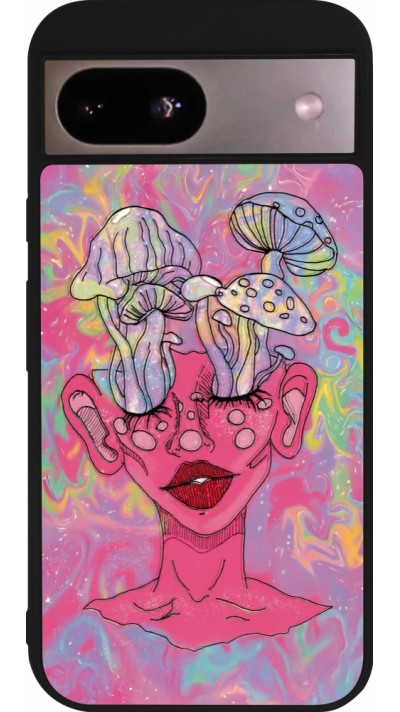 Coque Google Pixel 8a - Silicone rigide noir Psychedelic pink mushroom