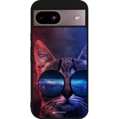 Google Pixel 8a Case Hülle - Silikon schwarz Red Blue Cat Glasses