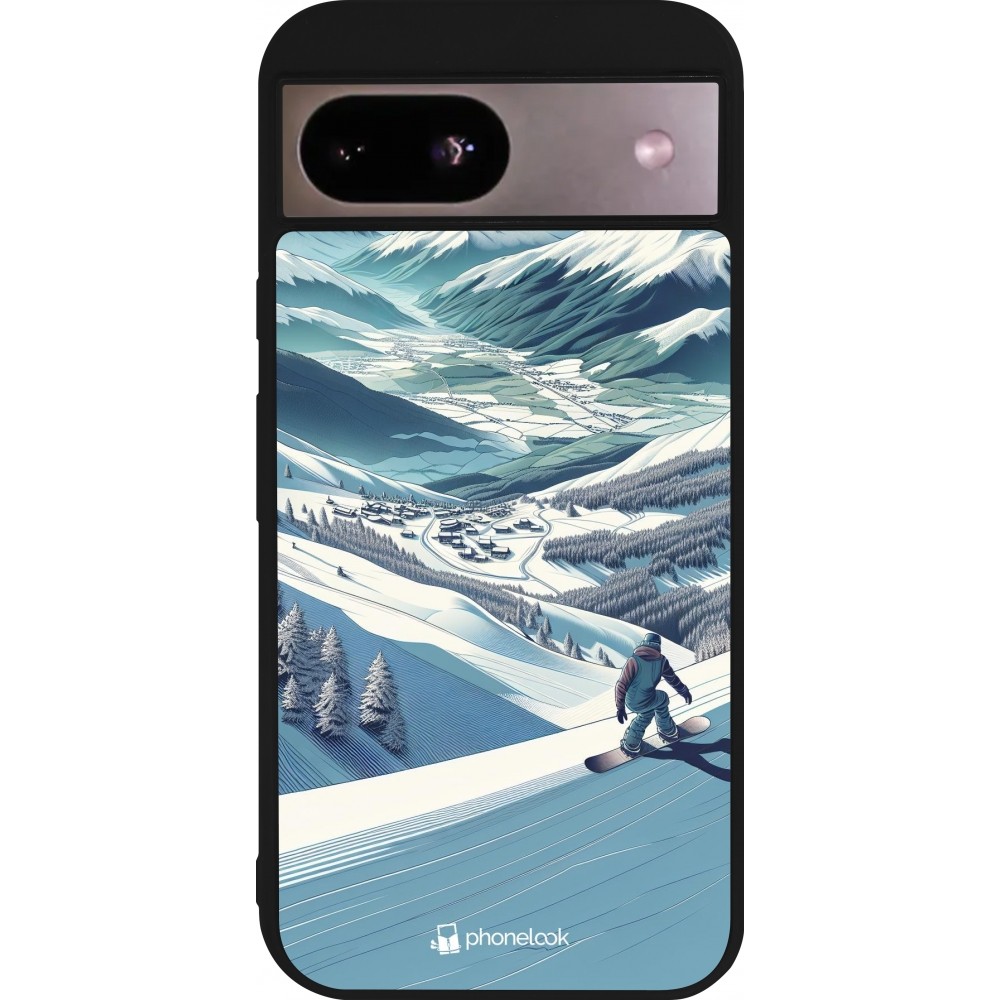 Google Pixel 8a Case Hülle - Silikon schwarz Snowboarder Berg