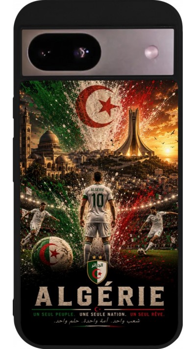 Coque Google Pixel 8a - Silicone rigide noir Football Algérie splash 2026