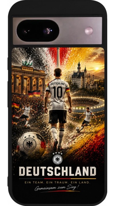 Coque Google Pixel 8a - Silicone rigide noir Football Allemagne splash 2026