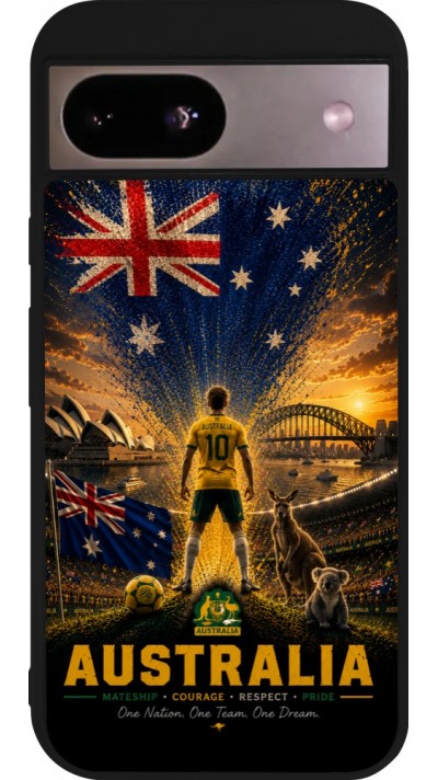 Coque Google Pixel 8a - Silicone rigide noir Football Australie splash 2026