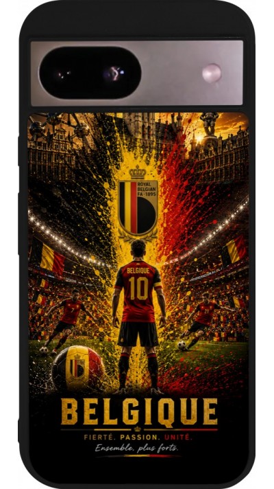 Coque Google Pixel 8a - Silicone rigide noir Football Belgique splash 2026