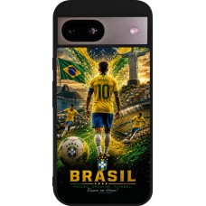 Coque Google Pixel 8a - Silicone rigide noir Football Brésil splash 2026