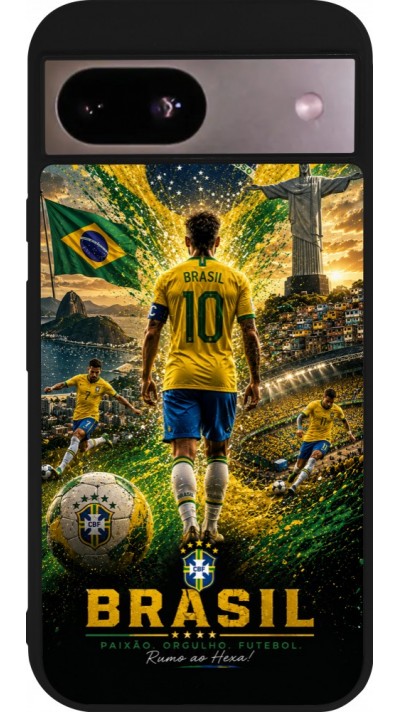 Coque Google Pixel 8a - Silicone rigide noir Football Bre?sil splash 2026