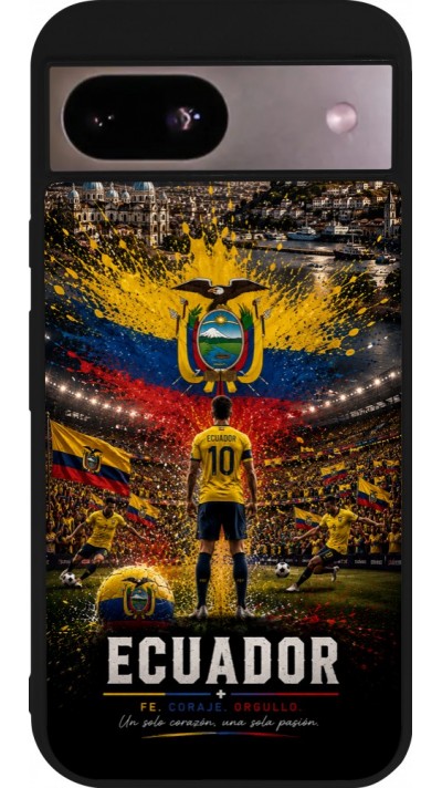 Coque Google Pixel 8a - Silicone rigide noir Football Équateur splash 2026