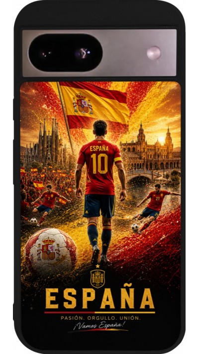 Coque Google Pixel 8a - Silicone rigide noir Football Espagne splash 2026