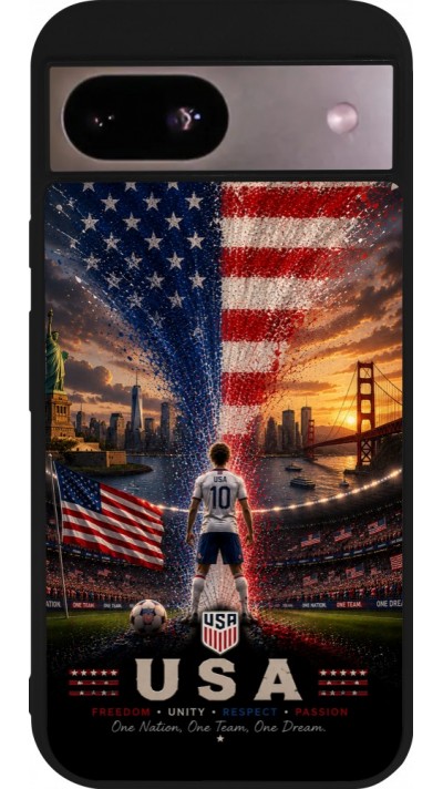 Coque Google Pixel 8a - Silicone rigide noir Football États-Unis splash 2026