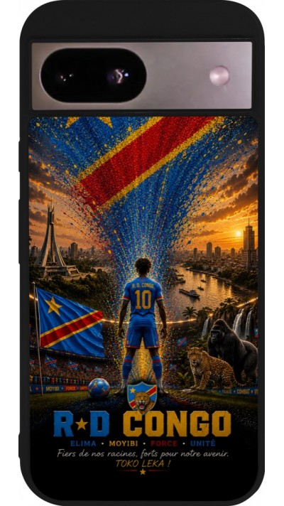 Coque Google Pixel 8a - Silicone rigide noir Football République démocratique du Congo splash 2026