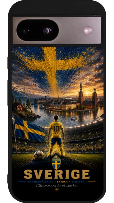 Coque Google Pixel 8a - Silicone rigide noir Football Suède splash 2026