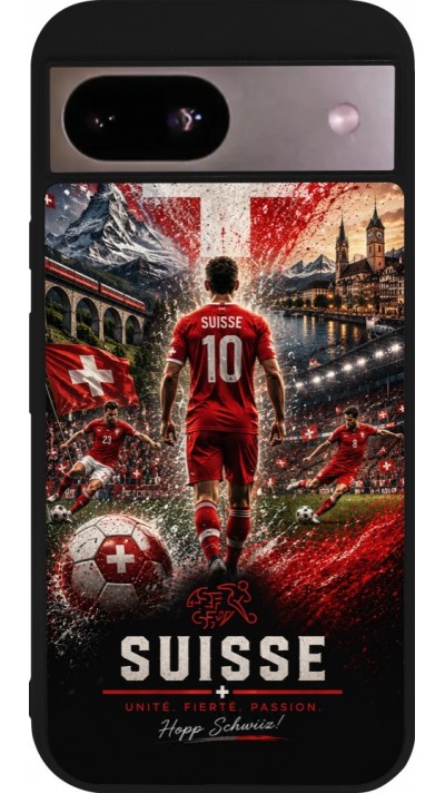 Coque Google Pixel 8a - Silicone rigide noir Football Suisse splash 2026