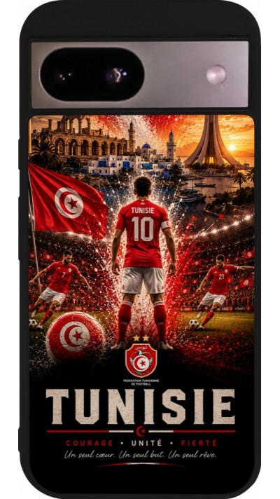 Coque Google Pixel 8a - Silicone rigide noir Football Tunisie splash 2026