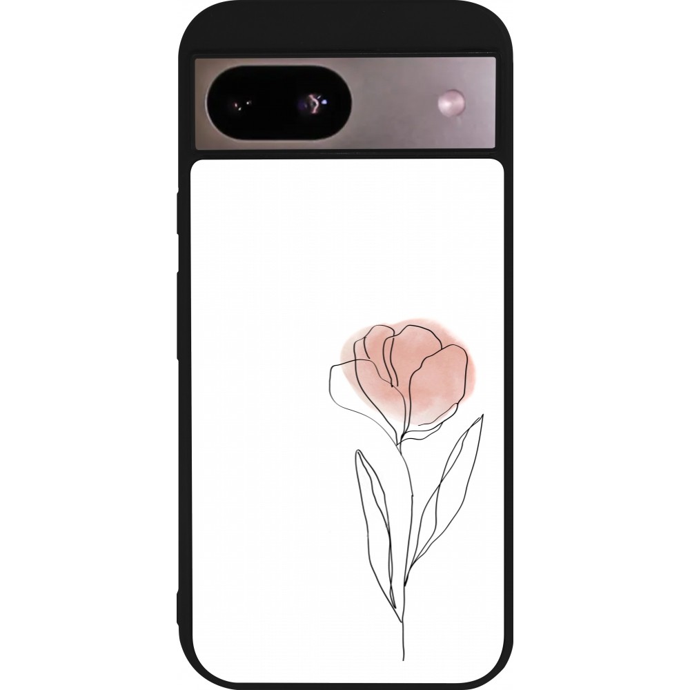 Google Pixel 8a Case Hülle - Silikon schwarz Spring 23 minimalist flower