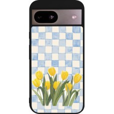 Coque Google Pixel 8a - Silicone rigide noir Blue vichy tulips 2026