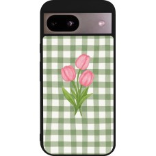 Coque Google Pixel 8a - Silicone rigide noir Green vichy tulips 2026