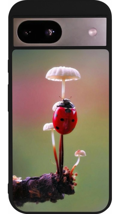 Coque Google Pixel 8a - Silicone rigide noir Ladybird on a mushroom 2026