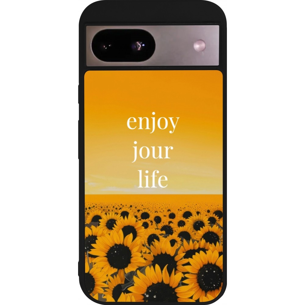 Google Pixel 8a Case Hülle - Silikon schwarz Summer 2025 Enjoy your life