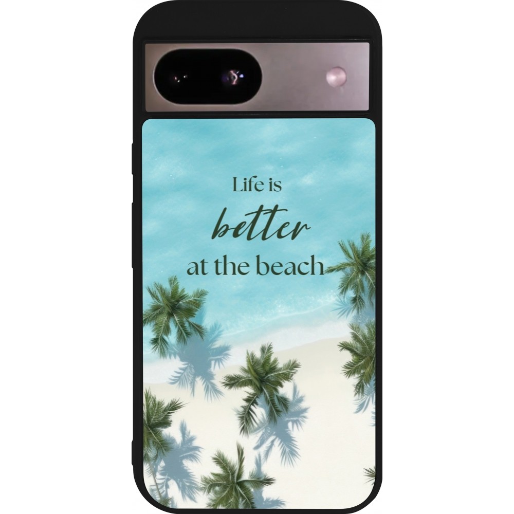 Coque Google Pixel 8a - Silicone rigide noir Summer 2025 Life is better at the beach