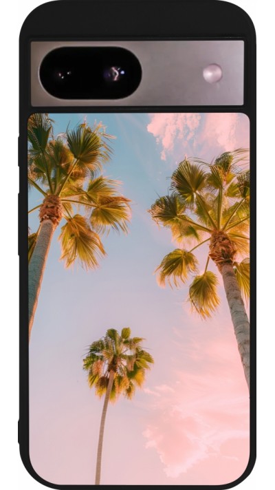 Coque Google Pixel 8a - Silicone rigide noir Summer 2025 Palmiers