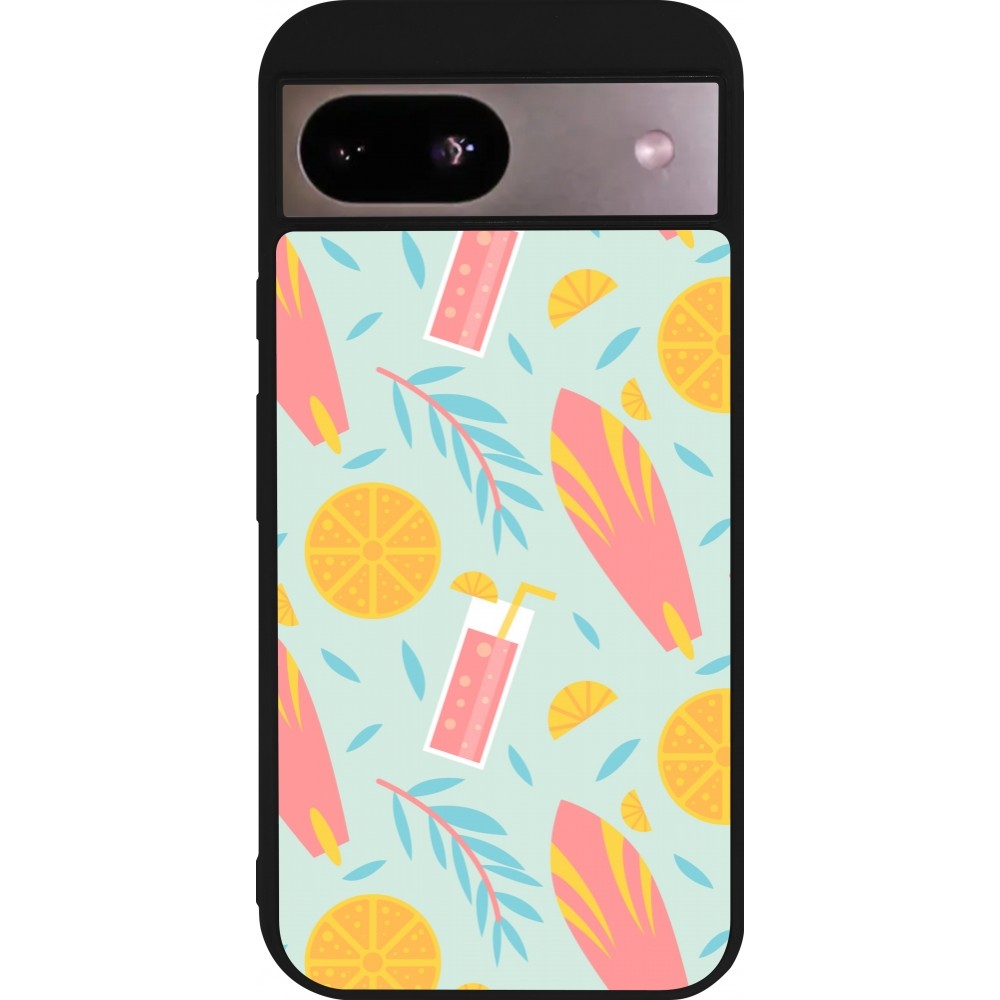 Coque Google Pixel 8a - Silicone rigide noir Summer 2025 Pattern citron