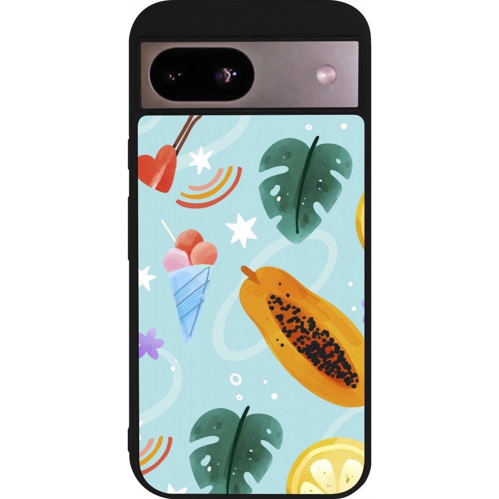 Google Pixel 8a Case Hülle - Silikon schwarz Summer 2025 Pattern papaya