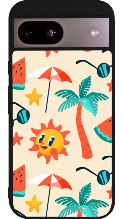 Coque Google Pixel 8a - Silicone rigide noir Summer 2025 Pattern soleil