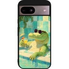 Coque Google Pixel 8a - Silicone rigide noir Crocodile in the swimming pool Summer 2026