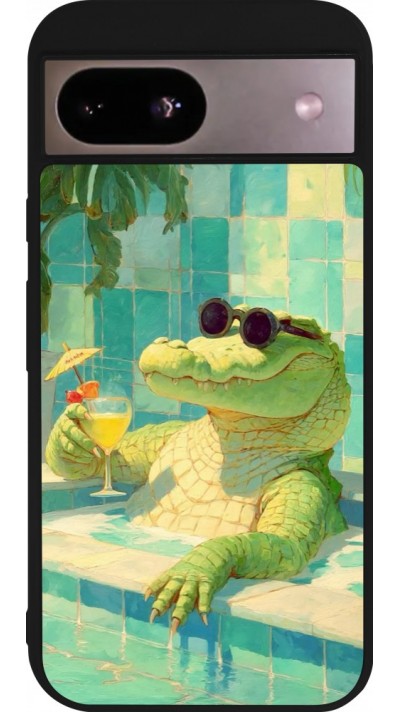Coque Google Pixel 8a - Silicone rigide noir Crocodile in the swimming pool Summer 2026
